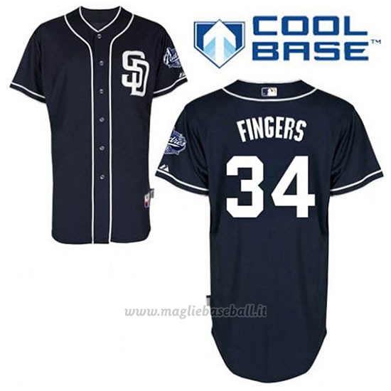 Maglia Baseball Uomo San Diego Padres Rollie Fingers 34 Blu Blu Alterner Cool Base